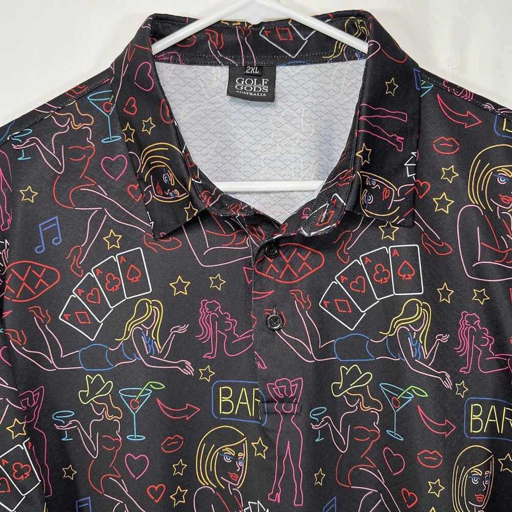 Golf Gods Australia Performance Polo Shirt Mens XXL 2XL Vegas Bar Nights Print